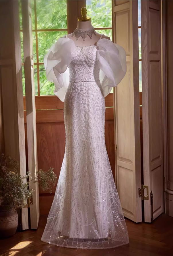 Fabulous Spaghetti Strap Mermaid Bridal Gowns Beading Sequins Tulle Wedding Dress AP5432