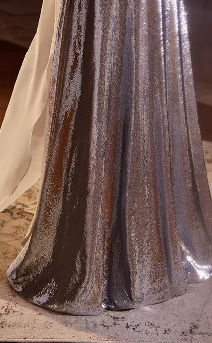 Classical Off-Shoulder A-Line Sweet 16th Dresses Silver Sequins Prom Dress AP5438
