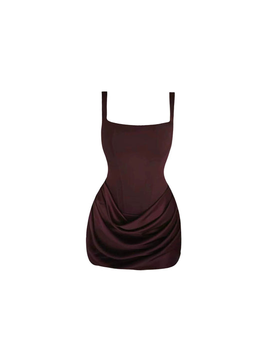 Artistic Square Neck Spaghetti Strap Draped Mini Skirt Simple Satin Corset Bodycon Short Dress AP5443