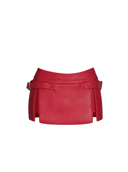 Dreamy Red Plaid Strapless Lace-Up Corset Top Bodycon Mini Skirt Sexy 2-Piece Faux Leather Side Slit Short Dress AP5444