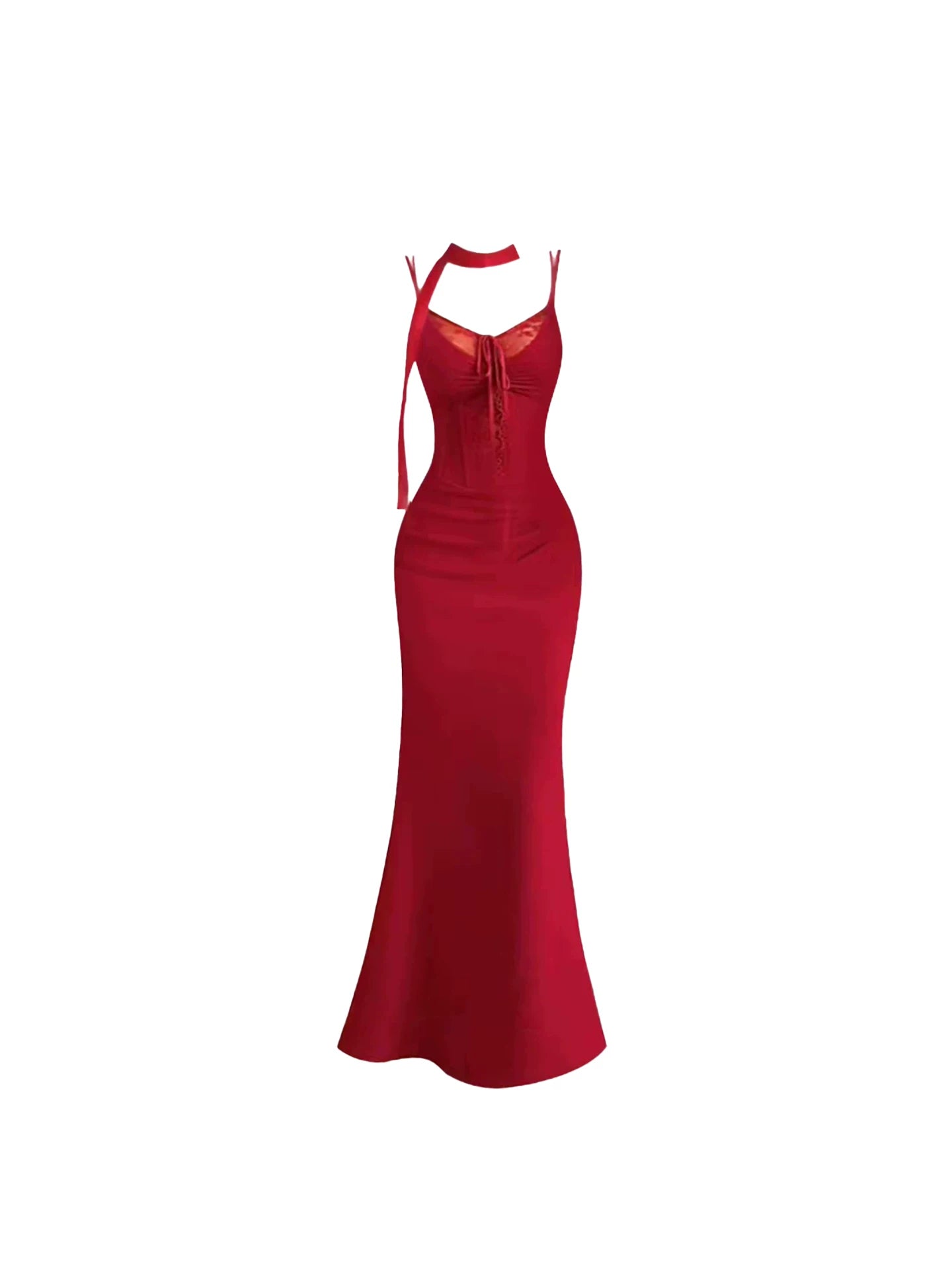 Unique Lace Trim Bust Spaghetti Strap Maxi Skirt Chic Burgundy Mermaid Long Dress AP5454