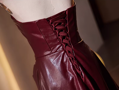 Trendy Strapless A-Line Sweet 16th Gowns Pleated Red Prom Dress AP5468