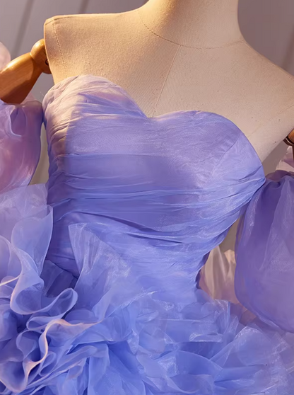 Attractive Off-Shoulder A-Line Ruffles Tulle Sweet 16th Dresses Handmade Flowers Purple Prom Dress AP5469
