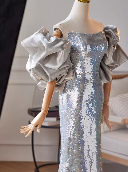Glittering Strapless Mermaid Evening Dress Silver Sequins Prom Dress AP5472