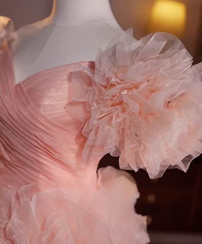 Pretty Off-Shoulder A-Line Pleated Sweet 16th Dresses Handmade Flowers Tulle Prom Dress AP5475