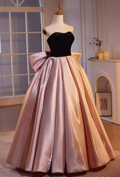 Fancy Strapless A-Line Sweet 16th Gowns Satin Velvet Bow Prom Dress AP5476