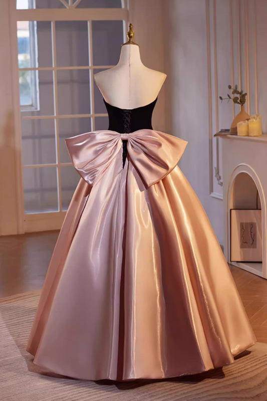 Fancy Strapless A-Line Sweet 16th Gowns Satin Velvet Bow Prom Dress AP5476