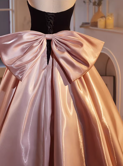 Fancy Strapless A-Line Sweet 16th Gowns Satin Velvet Bow Prom Dress AP5476