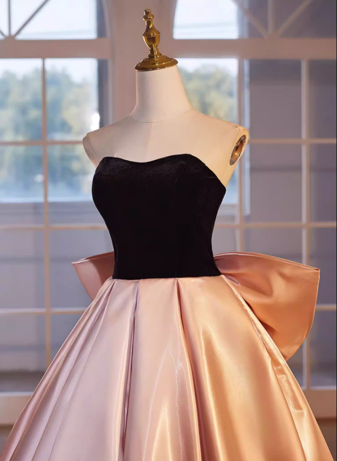 Fancy Strapless A-Line Sweet 16th Gowns Satin Velvet Bow Prom Dress AP5476