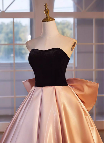 Fancy Strapless A-Line Sweet 16th Gowns Satin Velvet Bow Prom Dress AP5476