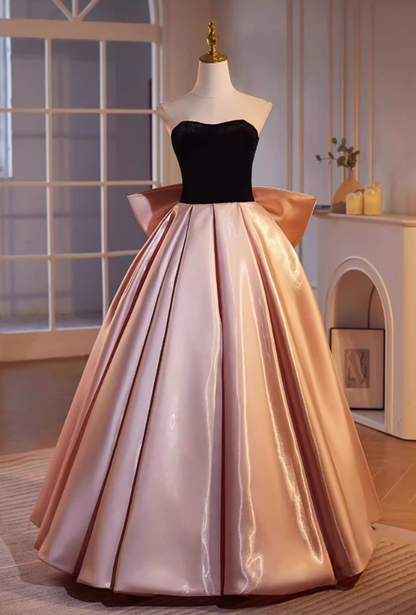 Fancy Strapless A-Line Sweet 16th Gowns Satin Velvet Bow Prom Dress AP5476