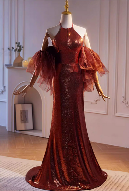 Hot Girls Halter Neck Formal Mermaid Dresses Sequins Backless Prom Dress AP5478