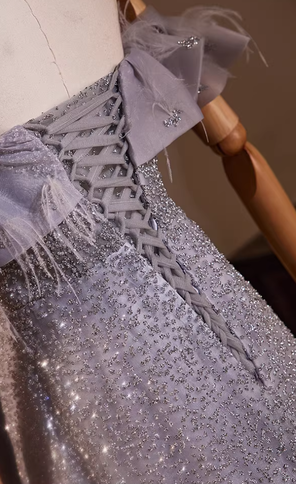 Hottie Ruffled Off-Shoulder A-Line Sweet 16th Dresses Feather Sequins Prom Dress AP5480