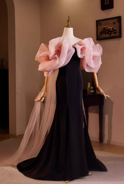 Gothic-Style Off-Shoulder Evening Mermaid Dress Handmade Flowers High-Slit Prom Dress AP5481