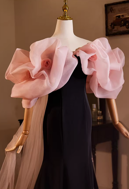 Gothic-Style Off-Shoulder Evening Mermaid Dress Handmade Flowers High-Slit Prom Dress AP5481