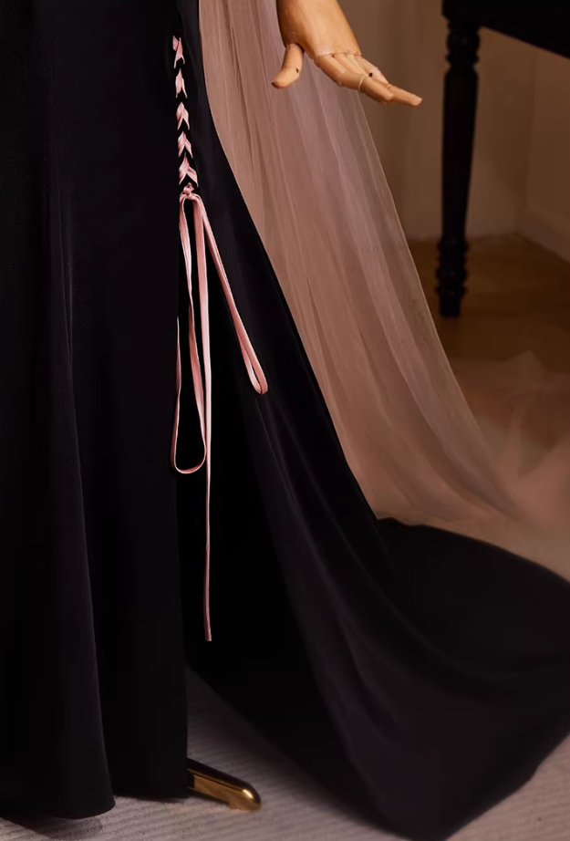 Gothic-Style Off-Shoulder Evening Mermaid Dress Handmade Flowers High-Slit Prom Dress AP5481