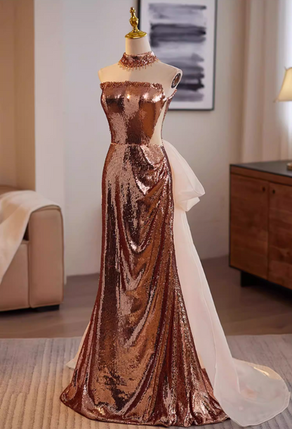 Retro Strapless Draped Mermaid Evening Dress Sequins Prom Dress AP5484