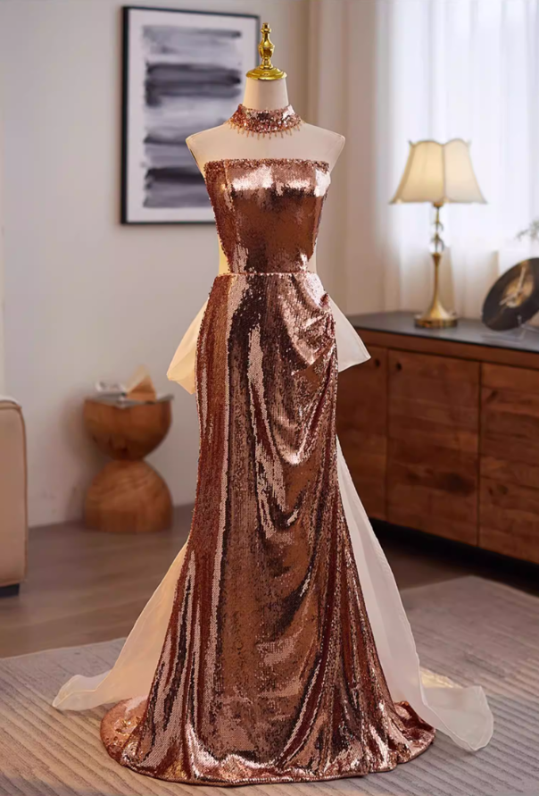 Retro Strapless Draped Mermaid Evening Dress Sequins Prom Dress AP5484