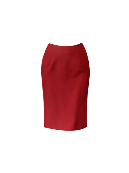 Exquisite 2-Piece Red Straight Midi Skirt Vintage Long Sleeve White Lace Lapel Neck High-Waist Long Dress AP5489