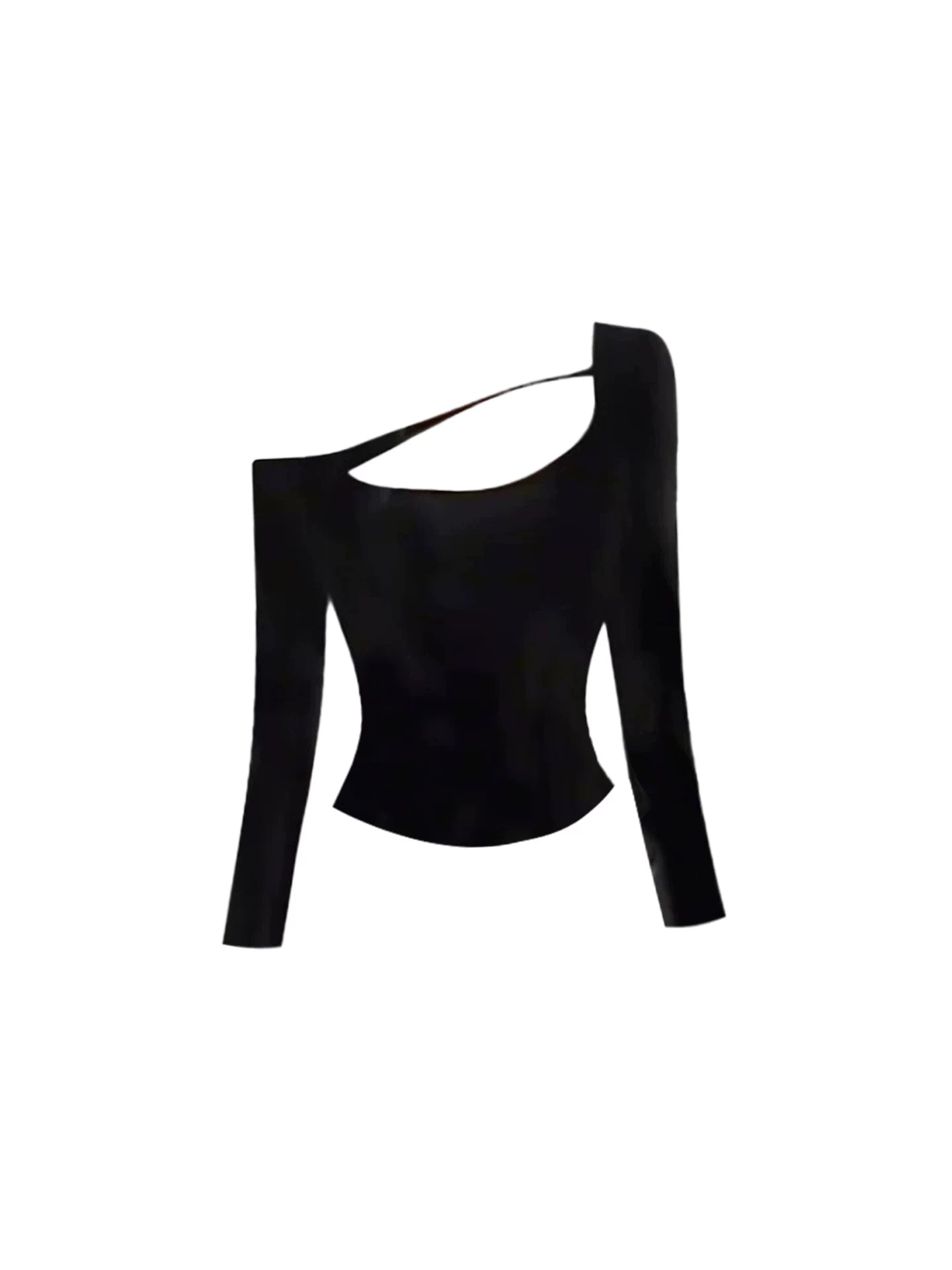 Lovely Cutout Top Faux Leather Ruched Mini Skirt Chic Black Long-Sleeve One-Shoulder Bodycon 2-Piece Short Dress AP5490