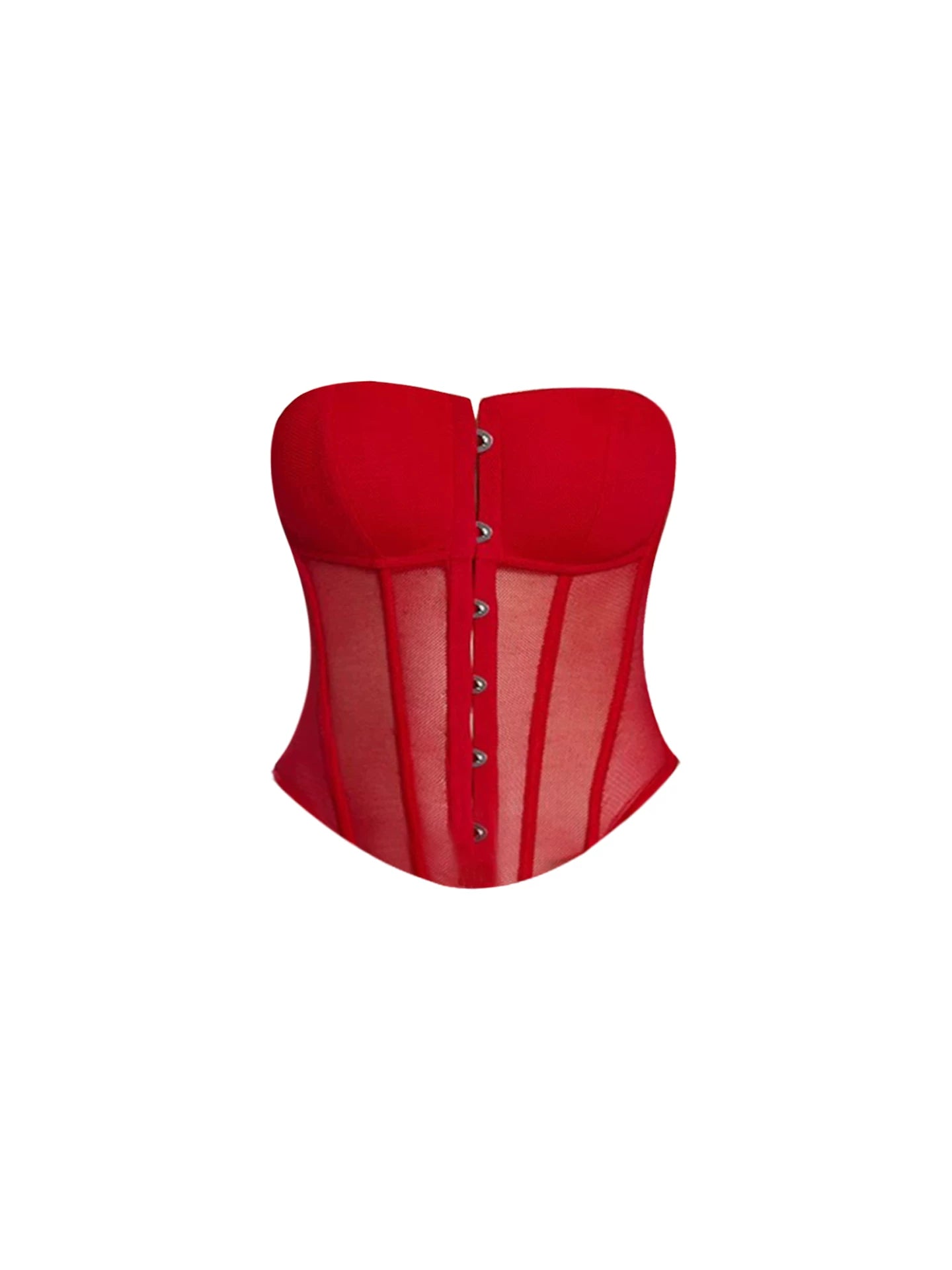 Beautiful Corset Top Button Sheer Mesh Bodycon Mini Skirt Trendy Red Strapless Two-Piece Set 3D Flower Texture Short Dress AP5492