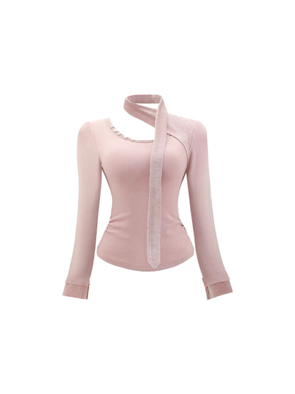 Fascinating Asymmetric Neck Top Grey 3D Rose Low-Rise Mini Skirt Elegant Pink Cutout  Long Sleeve Bodycon 2-Piece Short Dress AP5498
