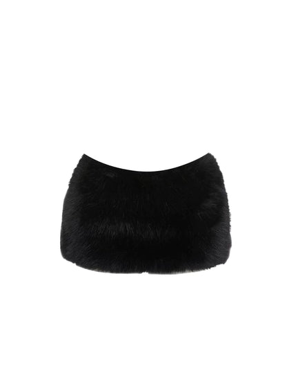 Splendid Strapless Sheer Lace Corset Top Bodycon Mini Skirt Trendy Black Two-Piece Set Plush Fuzzy Short Dress AP5499