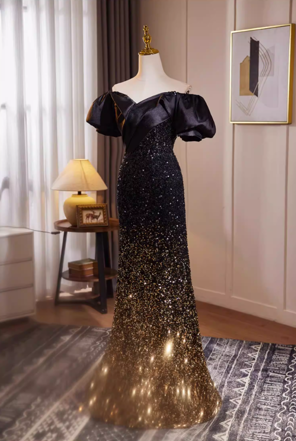 Sleek Pleated Off-Shoulder Mermaid Sweet 16th Dresses Ombre Sequins Prom Dress AP5507