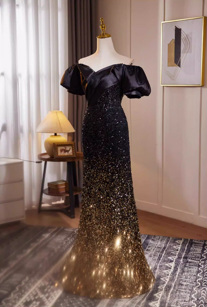 Sleek Pleated Off-Shoulder Mermaid Sweet 16th Dresses Ombre Sequins Prom Dress AP5507