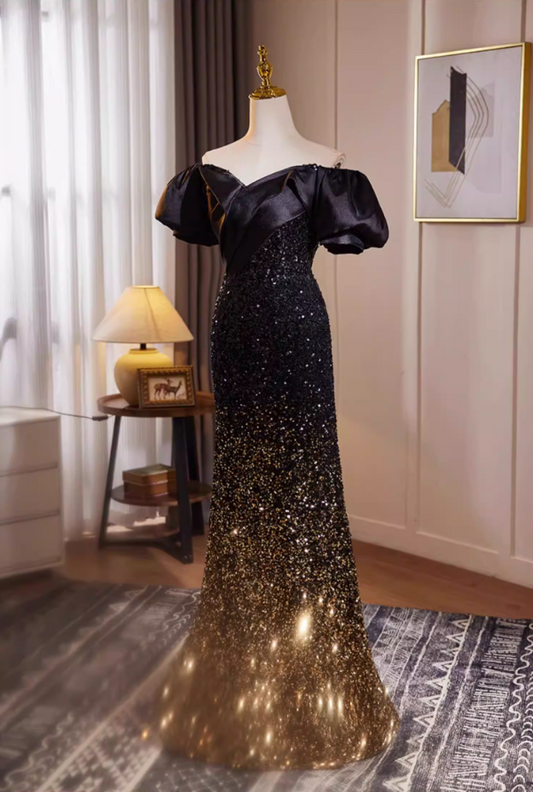 Sleek Pleated Off-Shoulder Mermaid Sweet 16th Dresses Ombre Sequins Prom Dress AP5507