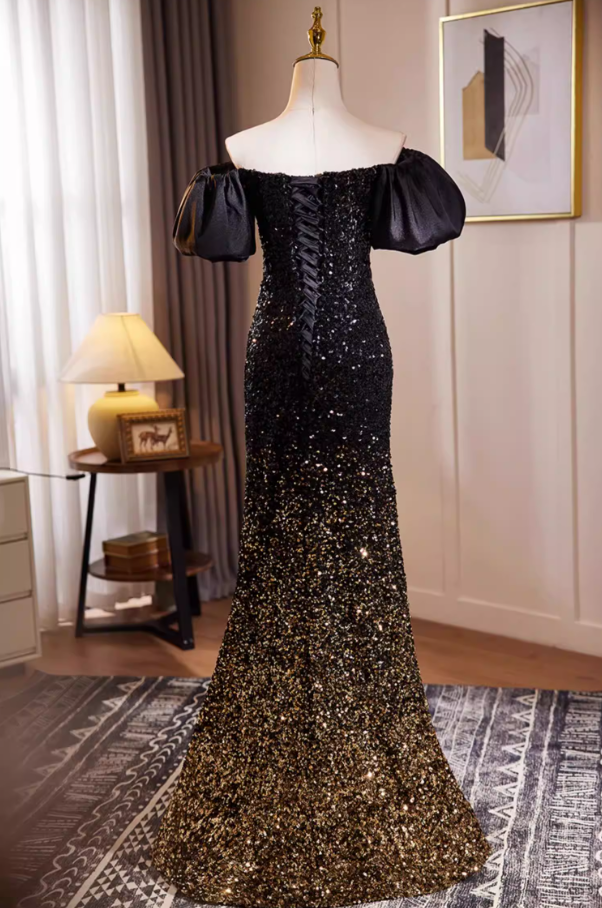 Sleek Pleated Off-Shoulder Mermaid Sweet 16th Dresses Ombre Sequins Prom Dress AP5507
