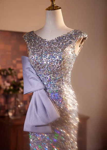Cozy Mermaid V Neck Sweet 16th Dresses Bow Sequins Prom Dress AP5509