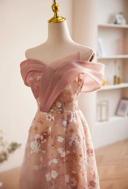 Lustrous Off-Shoulder A-Line Sweet 16th Dresses Floral Sequins Prom Dress AP5510