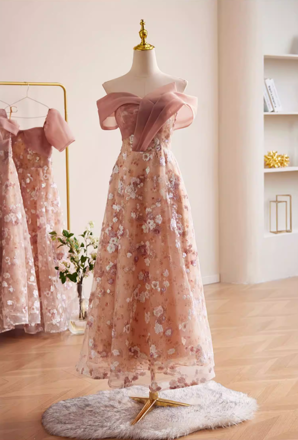 Lustrous Off-Shoulder A-Line Sweet 16th Dresses Floral Sequins Prom Dress AP5510