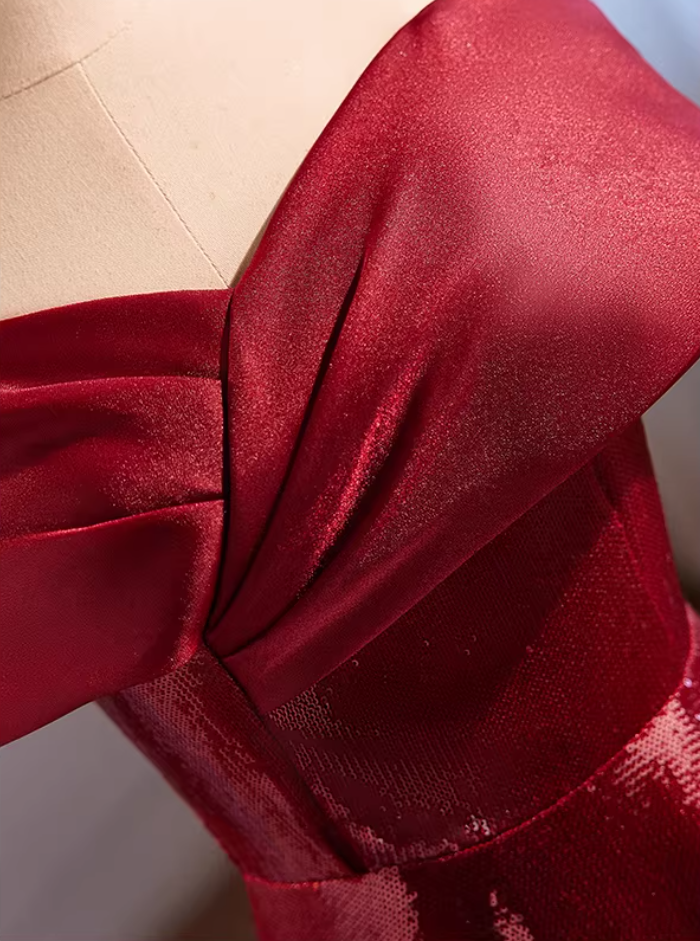 Chic Off-Shoulder A-Line Sweet 16th Dresses Red Sequins Prom Dress AP5514