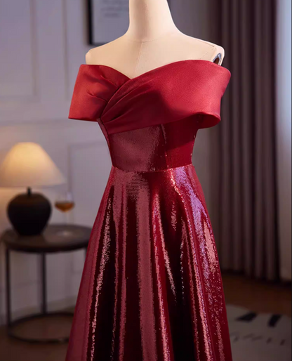 Chic Off-Shoulder A-Line Sweet 16th Dresses Red Sequins Prom Dress AP5514