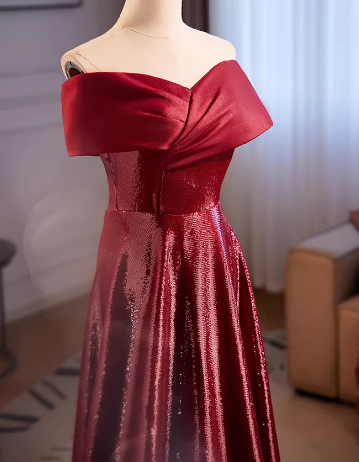 Chic Off-Shoulder A-Line Sweet 16th Dresses Red Sequins Prom Dress AP5514
