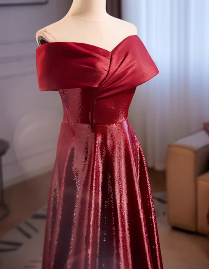Chic Off-Shoulder A-Line Sweet 16th Dresses Red Sequins Prom Dress AP5514