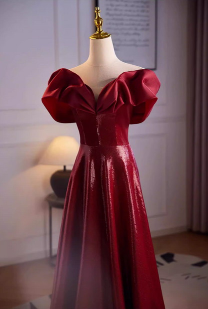 Luxurious A-Line Puff Off-Shoulder Sweet 16th Dresses Sequins Red Prom Dress AP5515
