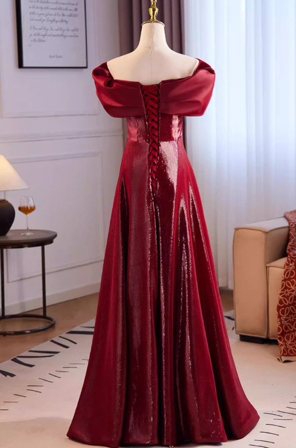Luxurious A-Line Puff Off-Shoulder Sweet 16th Dresses Sequins Red Prom Dress AP5515