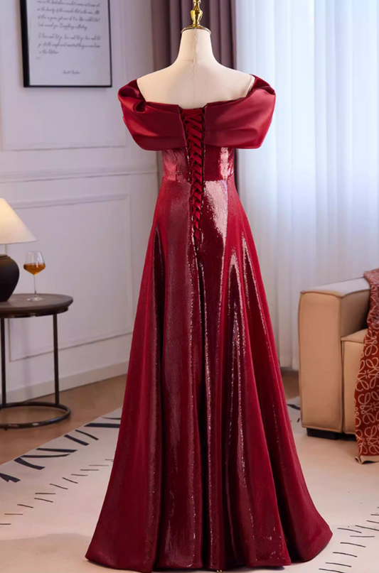 Luxurious A-Line Puff Off-Shoulder Sweet 16th Dresses Sequins Red Prom Dress AP5515