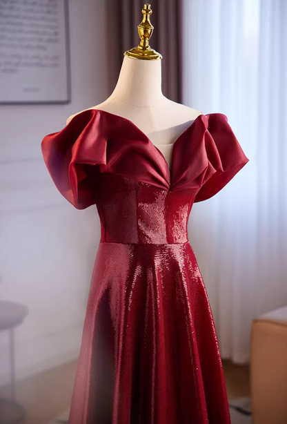 Luxurious A-Line Puff Off-Shoulder Sweet 16th Dresses Sequins Red Prom Dress AP5515