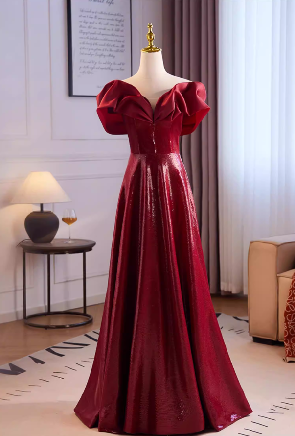 Luxurious A-Line Puff Off-Shoulder Sweet 16th Dresses Sequins Red Prom Dress AP5515