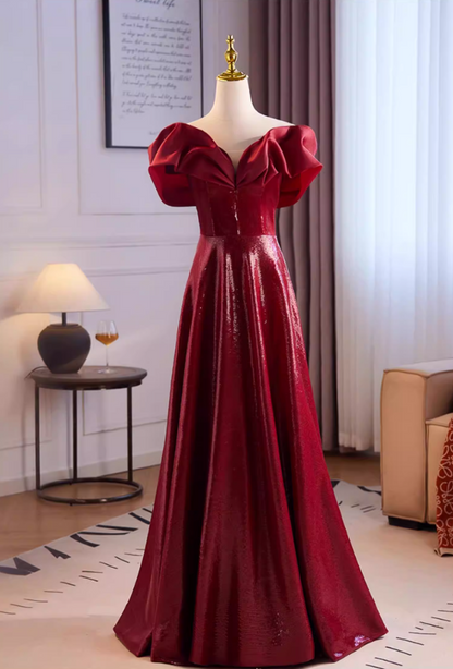 Luxurious A-Line Puff Off-Shoulder Sweet 16th Dresses Sequins Red Prom Dress AP5515