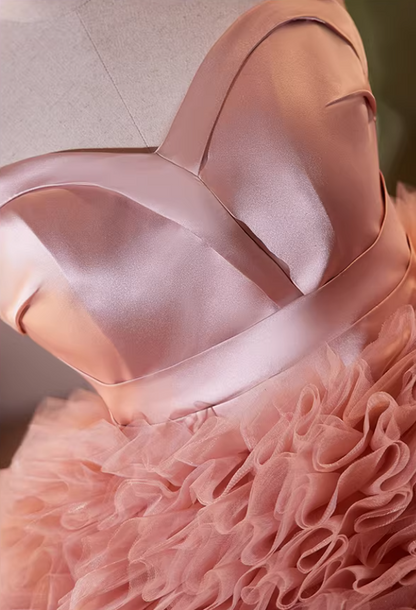 Classical Strapless A-Line Sweet 16th Gowns Satin Bodice Ruffles Tulle Prom Dress AP5519