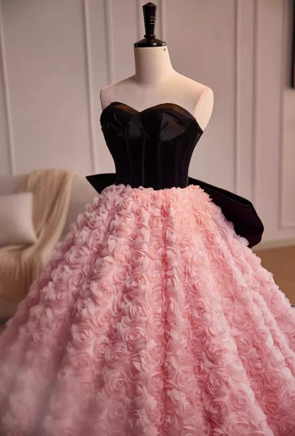 Fantastic Strapless A-Line Sweet 16th Gowns Bow Floral Prom Dress AP5520