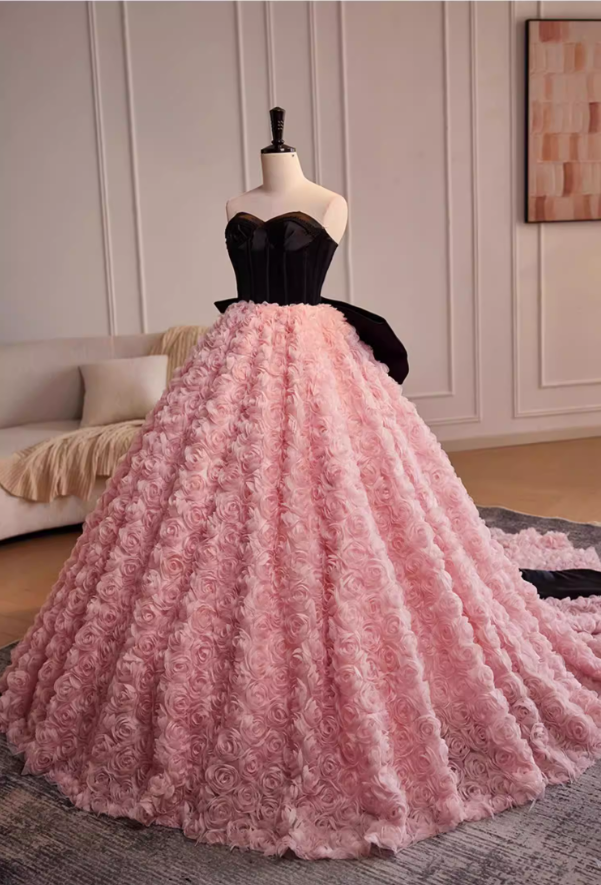 Fantastic Strapless A-Line Sweet 16th Gowns Bow Floral Prom Dress AP5520