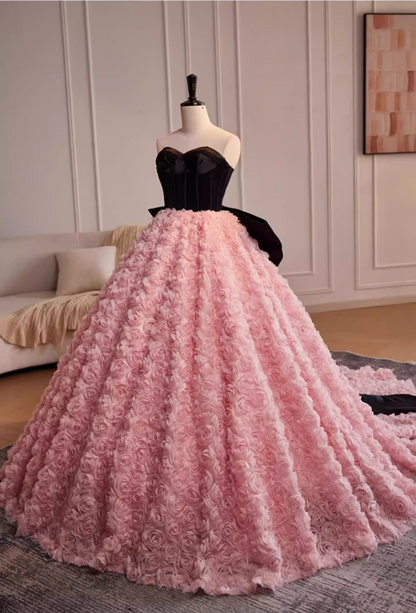 Fantastic Strapless A-Line Sweet 16th Gowns Bow Floral Prom Dress AP5520