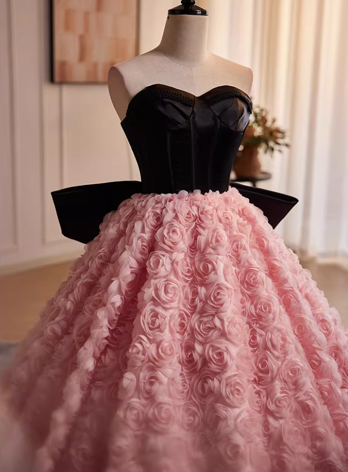Fantastic Strapless A-Line Sweet 16th Gowns Bow Floral Prom Dress AP5520