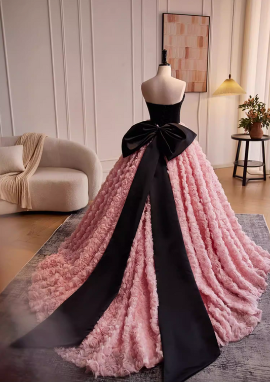 Fantastic Strapless A-Line Sweet 16th Gowns Bow Floral Prom Dress AP5520